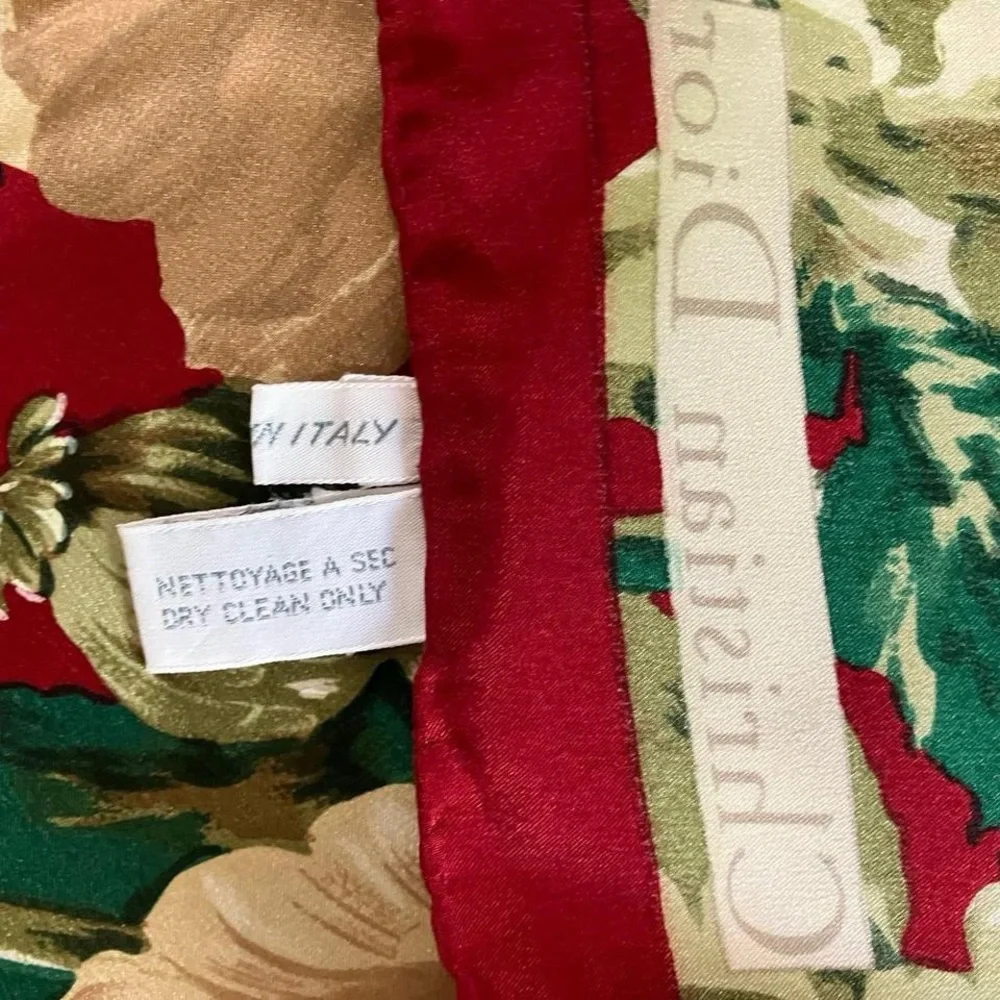 Christian Dior Floral Silk Scarf with Red Border Rare